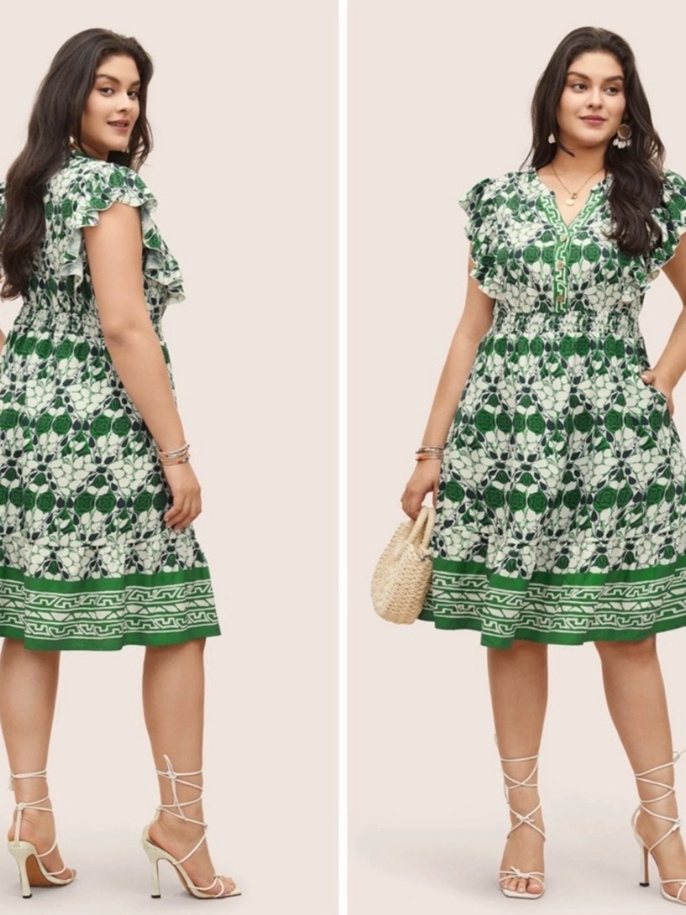 BloomChic Green and White Floral Midi Dress